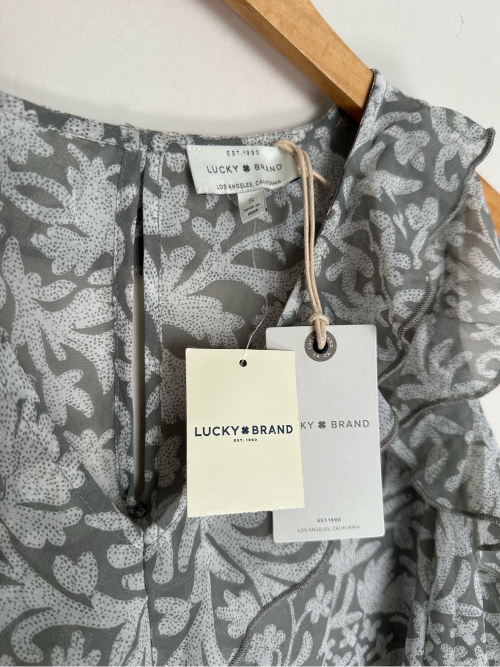 Lucky Brand Mesh Gray Floral Print Boho Cold-Shoulder Women's Flowy Mini Dress - Picture 4 of 10
